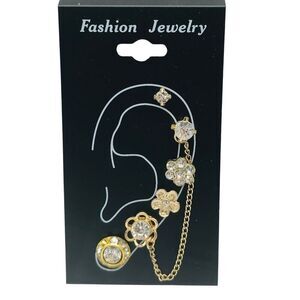 Gold Flower Chain Stud Earrings